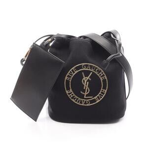 Saint Laurent Paris Rive Gauche Bucket Bag Shoulder Wool Leather Black